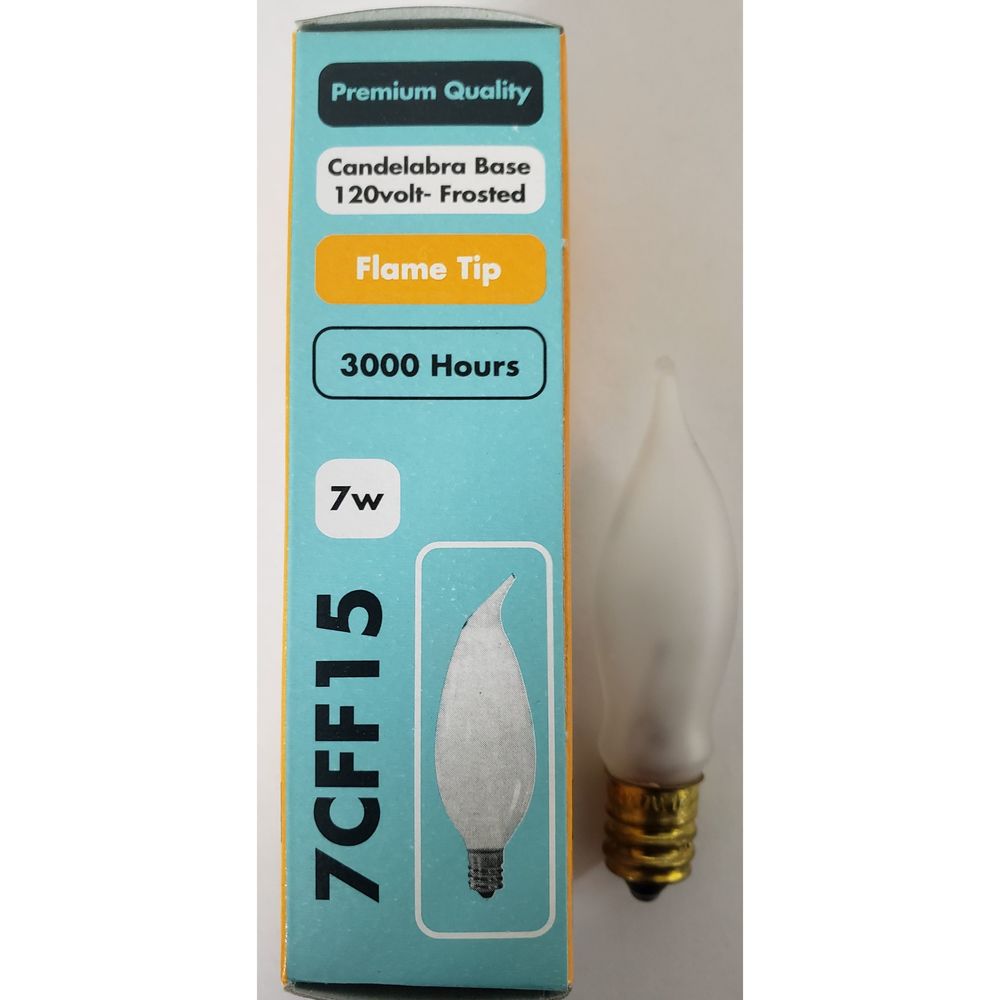 7W 120V Frosted Flame Bent Tip Decorative Bulb, Candelabra Base 7CFF15